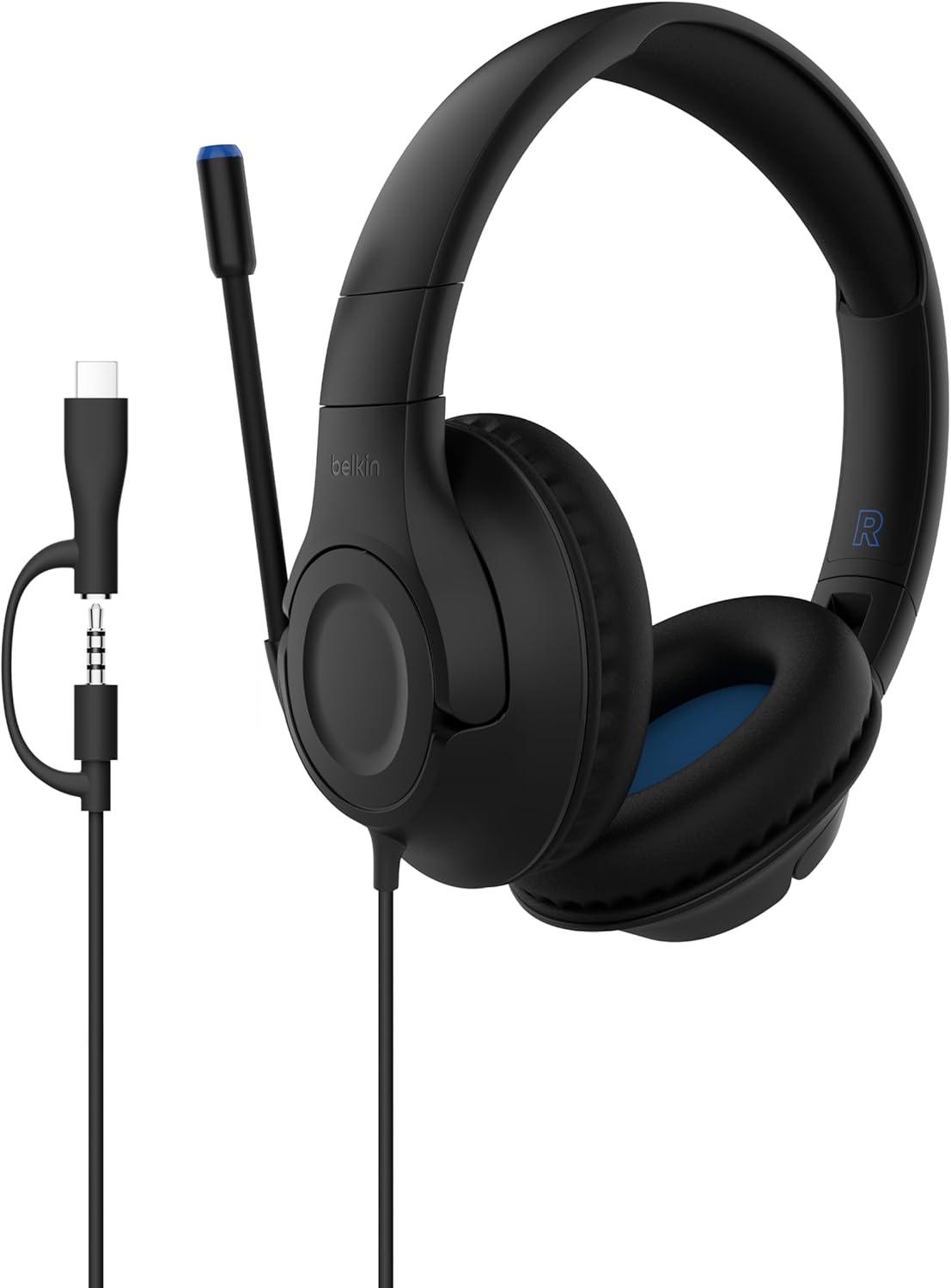 imageBelkin SoundForm Inspire Wireless OverEar Headset for Kids Online Learning amp Travel wBuiltin Microphone 85dB Safe Volume Limit 35H Battery Compatible wiPhone iPad Galaxy amp More LavenderBlack