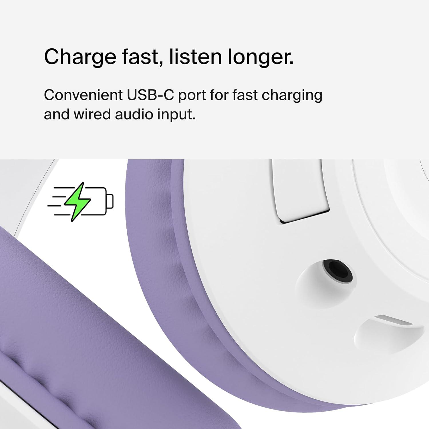 imageBelkin SoundForm Inspire Wireless OverEar Headset for Kids Online Learning amp Travel wBuiltin Microphone 85dB Safe Volume Limit 35H Battery Compatible wiPhone iPad Galaxy amp More LavenderLavender