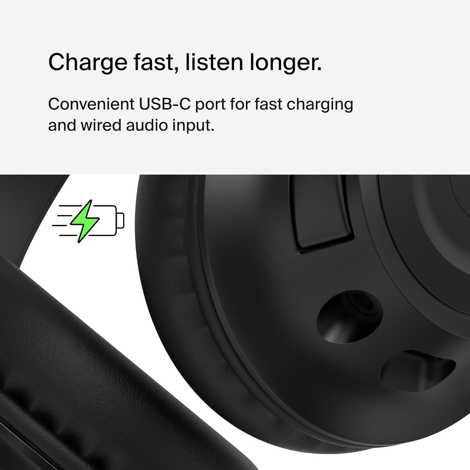 imageBelkin SoundForm Inspire Wireless OverEar Headset for Kids Online Learning amp Travel wBuiltin Microphone 85dB Safe Volume Limit 35H Battery Compatible wiPhone iPad Galaxy amp More LavenderBlack