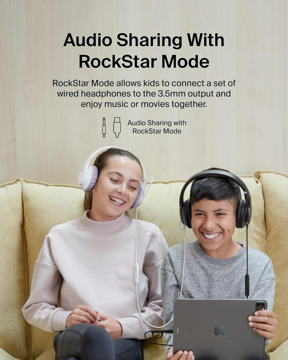 imageBelkin SoundForm Inspire Wireless OverEar Headset for Kids Online Learning amp Travel wBuiltin Microphone 85dB Safe Volume Limit 35H Battery Compatible wiPhone iPad Galaxy amp More LavenderBlack