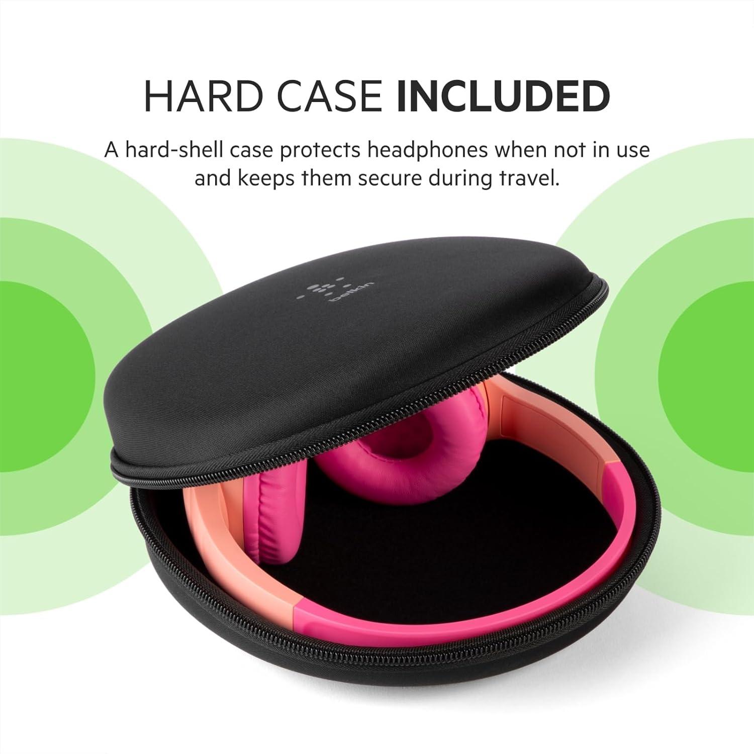 imageBelkin SoundForm Mini Wireless Bluetooth Headphones for Kids with 30H Battery Life 85dB Safe Volume Limit Builtin Microphone Kids OnEar Earphones for iPhone iPad Fire Tablet amp More Pink