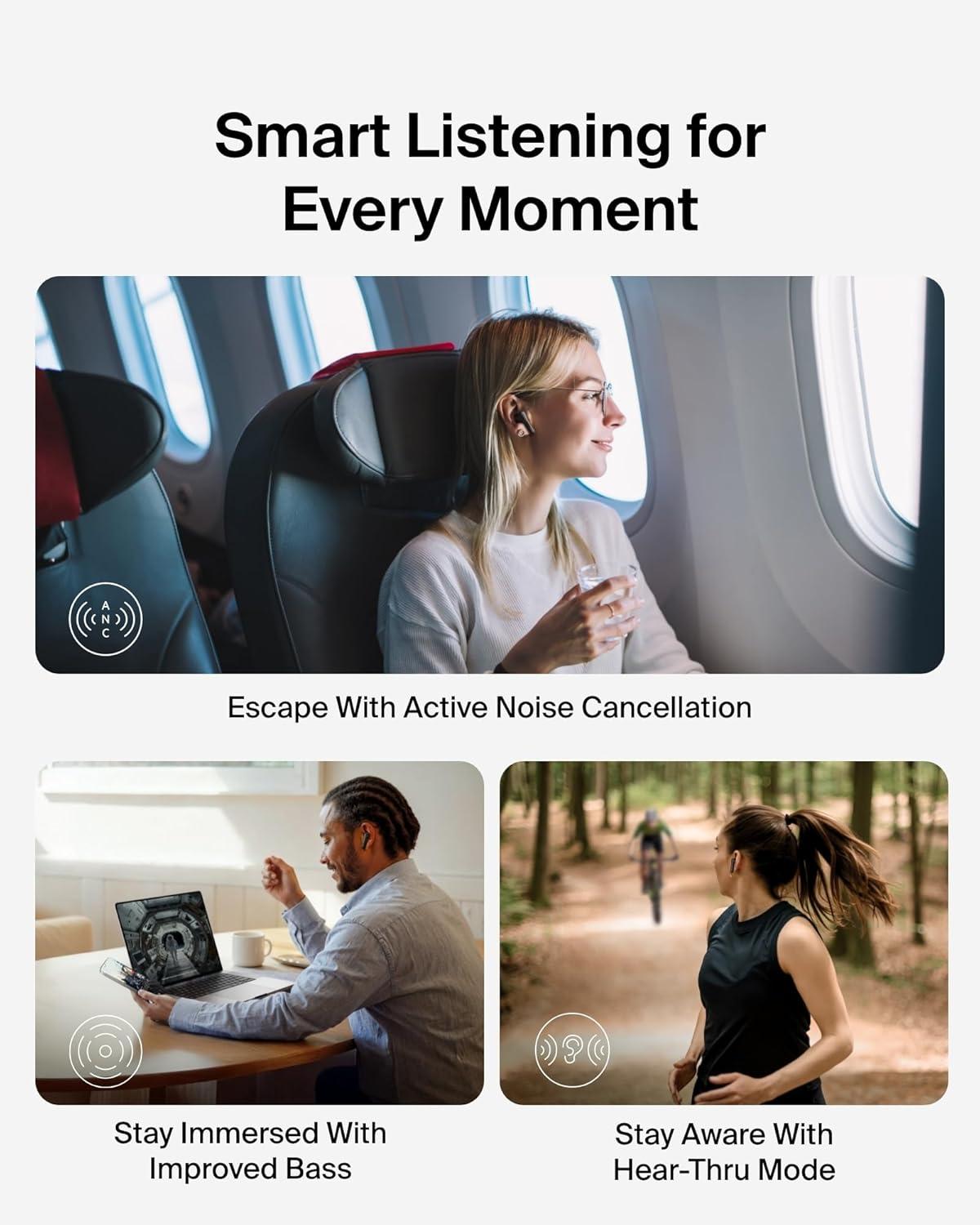 imageBelkin SoundForm Rhythm ANC True Wireless Earbuds wBuiltin Microphone USB C Fast Charging 28H Battery Life IPX5 Water Resistance Bluetooth Earbuds for iPhone iPad Galaxy Pixel etc Black