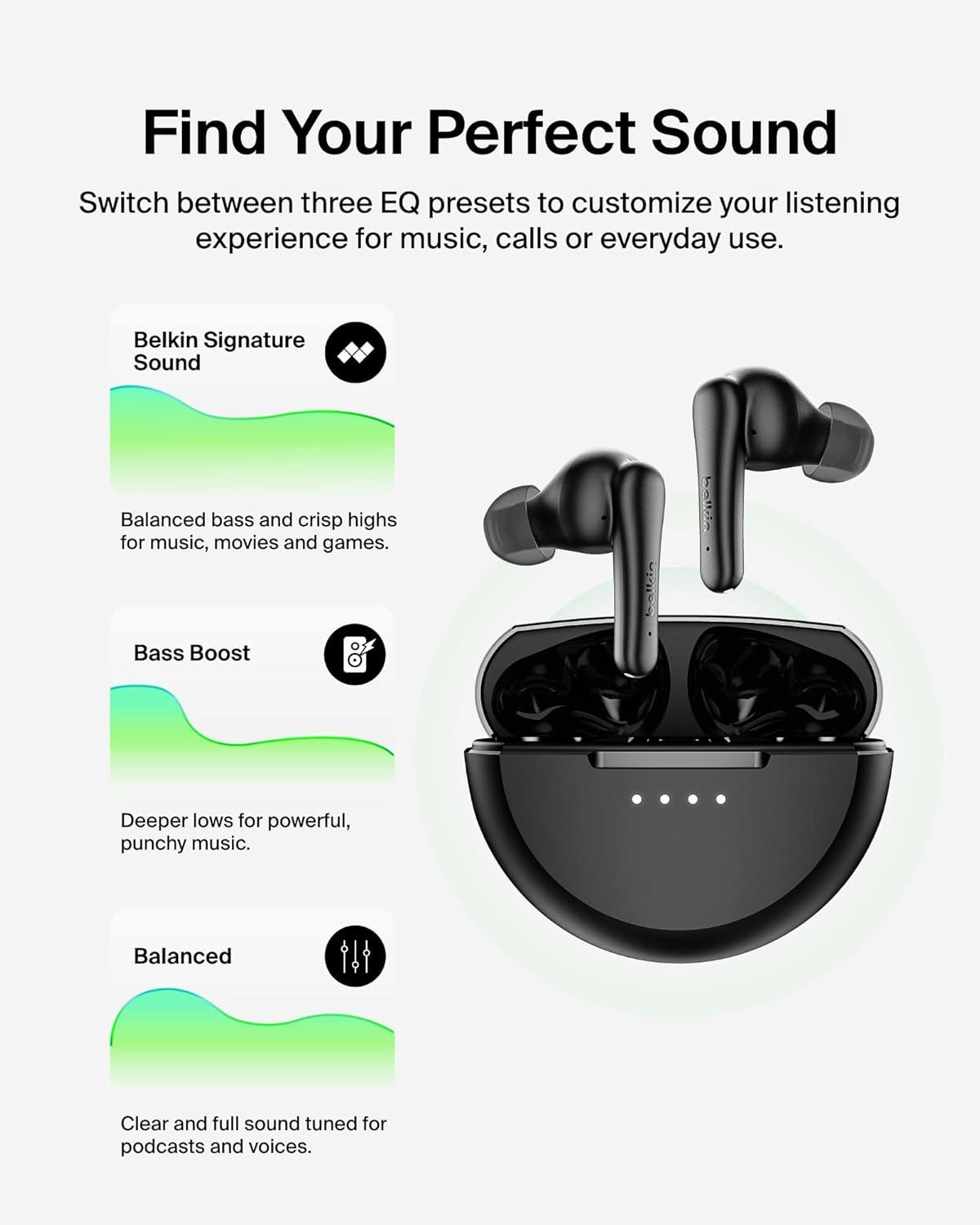 imageBelkin SoundForm Rhythm ANC True Wireless Earbuds wBuiltin Microphone USB C Fast Charging 28H Battery Life IPX5 Water Resistance Bluetooth Earbuds for iPhone iPad Galaxy Pixel etc Black