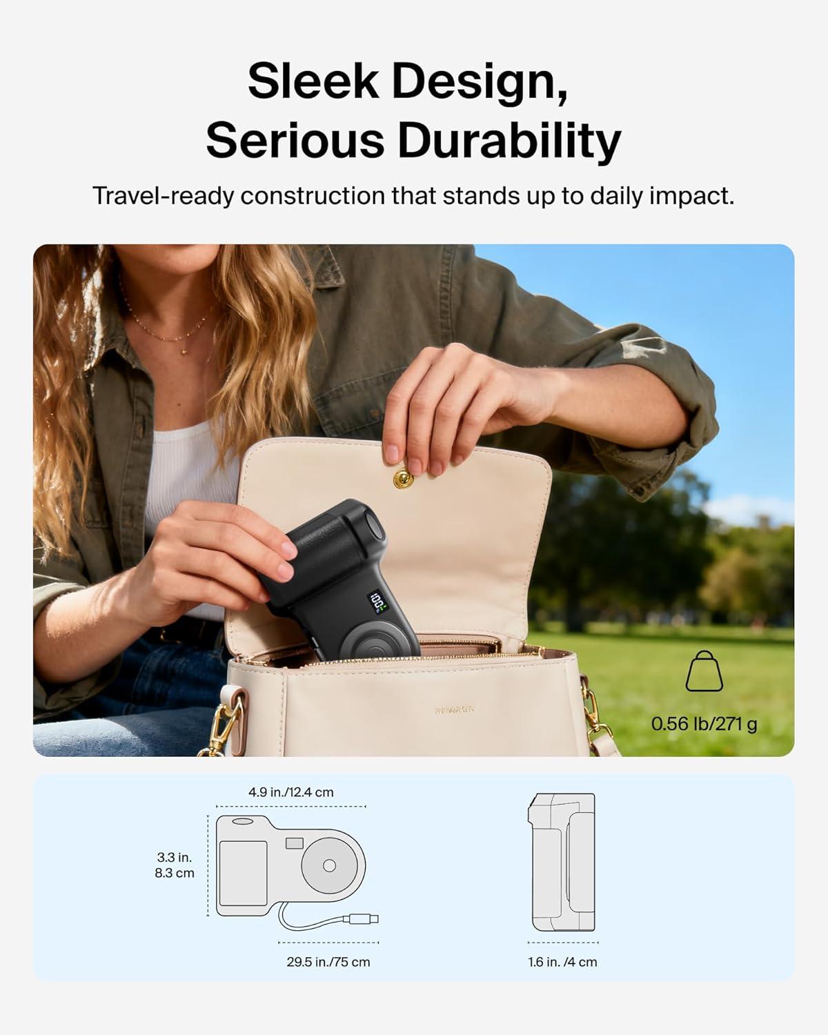 imageBelkin Stage Powergrip Magnetic Wireless Charging Camera Grip 9300mAh Power Bank wRetractable USB C Cable Bluetooth Tripod Attachment LCD Screen Portable Charger for iPhone Google Pixel etc