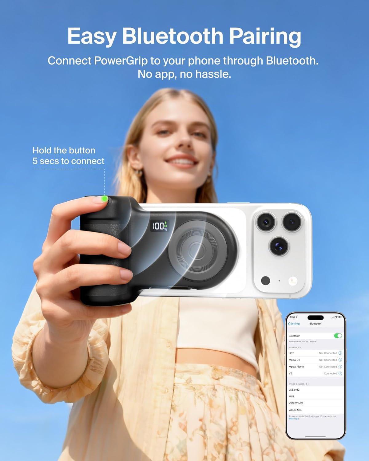 imageBelkin Stage Powergrip Magnetic Wireless Charging Camera Grip 9300mAh Power Bank wRetractable USB C Cable Bluetooth Tripod Attachment LCD Screen Portable Charger for iPhone Google Pixel etc