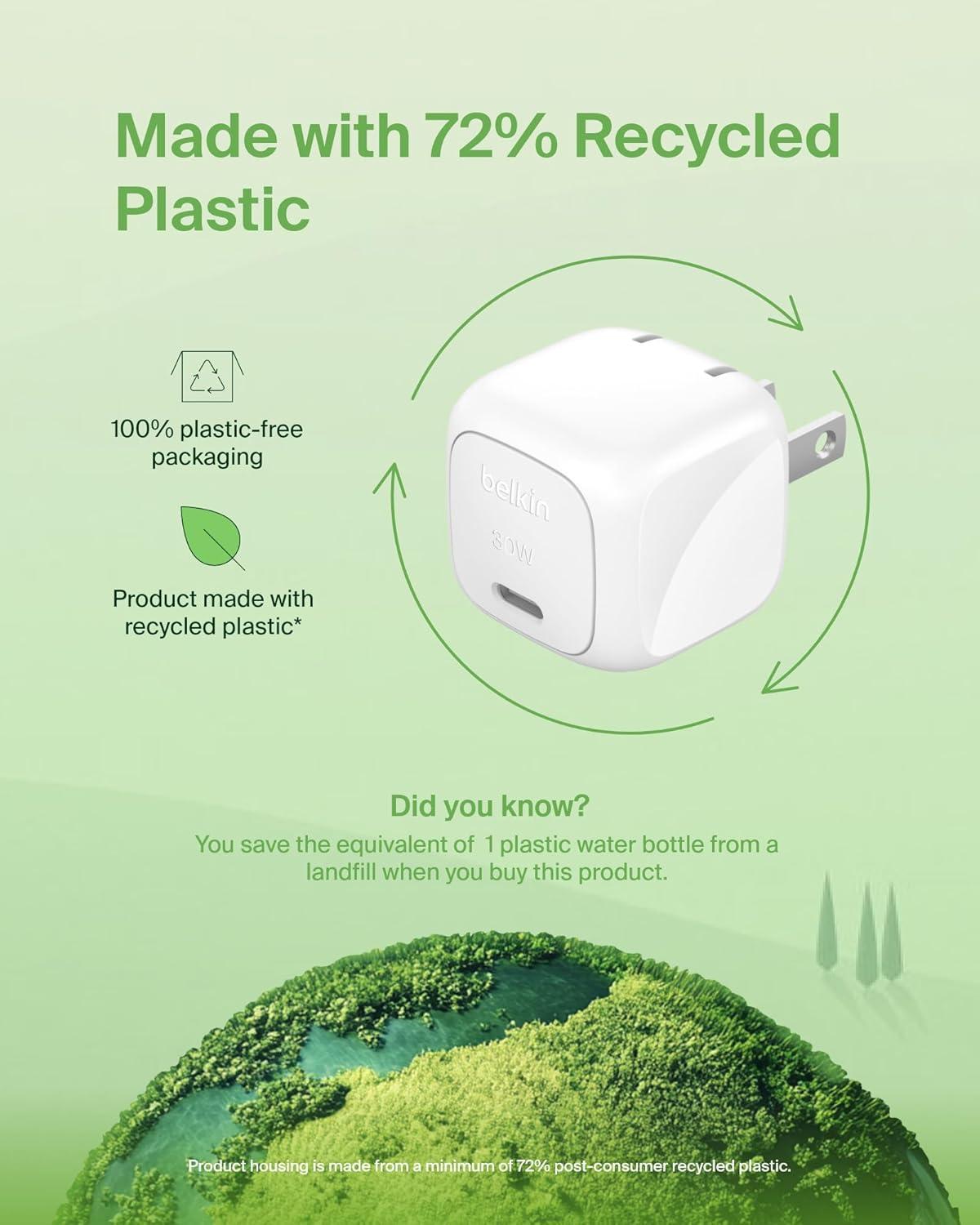 imageBelkin USB C Charger Block 30W USBC PD Super Fast Charging for Apple iPhone 17 Air Pro Pro Max Samsung Galaxy S25 Galaxy S24 iPad AirPods Nintendo Switch 2 Google Pixel 10 etc White30W CC Cable