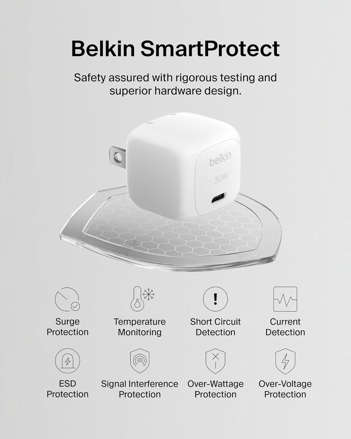 imageBelkin USB C Charger Block 30W USBC PD Super Fast Charging for Apple iPhone 17 Air Pro Pro Max Samsung Galaxy S25 Galaxy S24 iPad AirPods Nintendo Switch 2 Google Pixel 10 etc White30W CC Cable