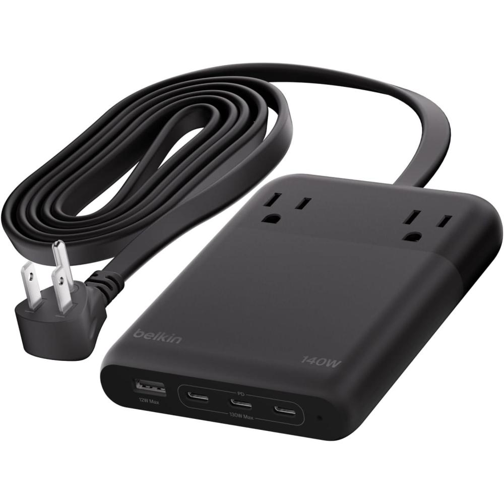 imageBelkin 2Outlet GaN Charging Station 140W USB C Charger w 2X AC Outlets 3X USB C Ports and 1x USB A Port  Power Strip for iPhone Apple Watch iPad MacBook Chromebook Galaxy Pixel amp More140W  2 AC Outlet