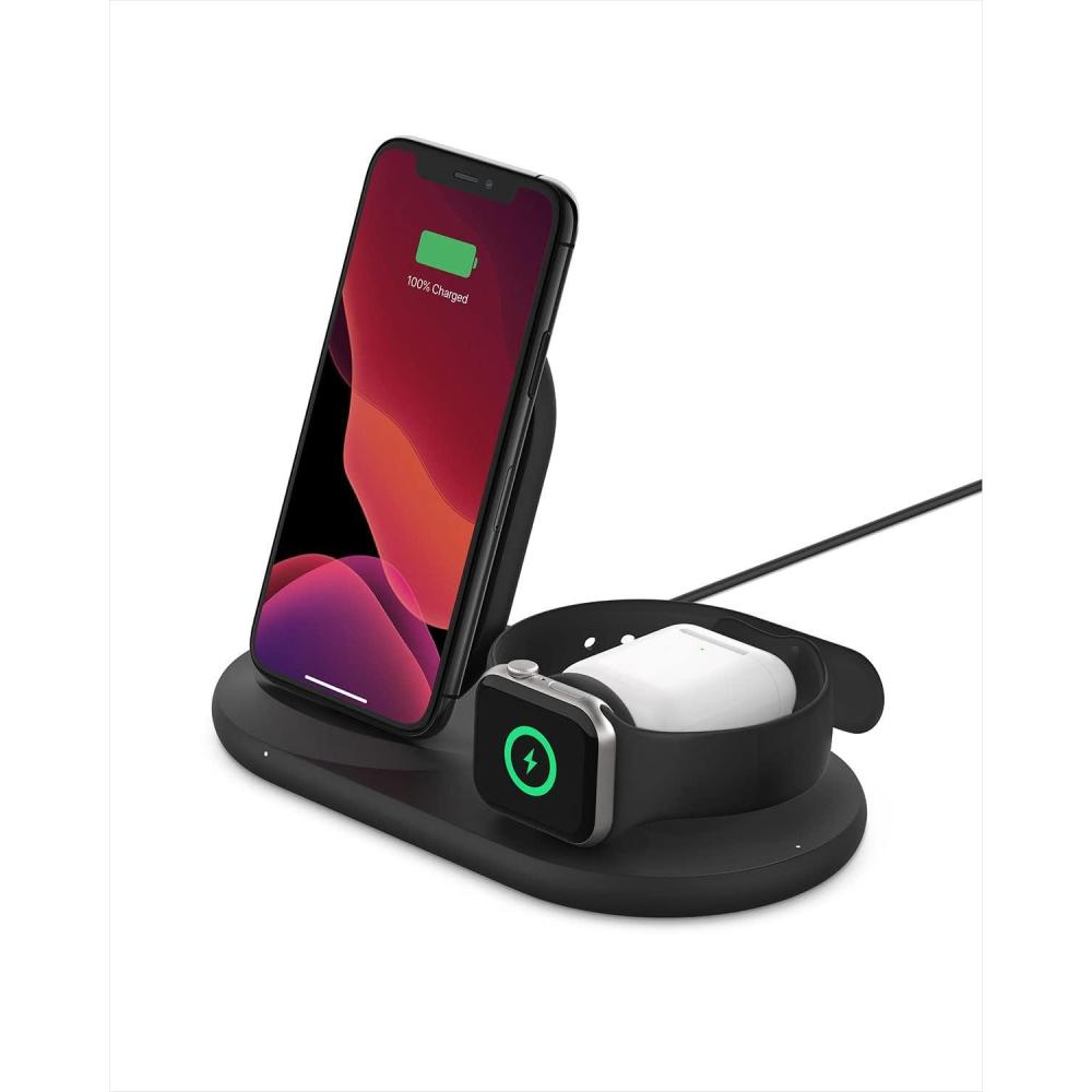 imageBelkin 3in1 Wireless Charger Fast Charging Stand for Apple iPhone Apple Watch amp AirPods Case Compatible Qi Station For Multiple Devices BlackBlack