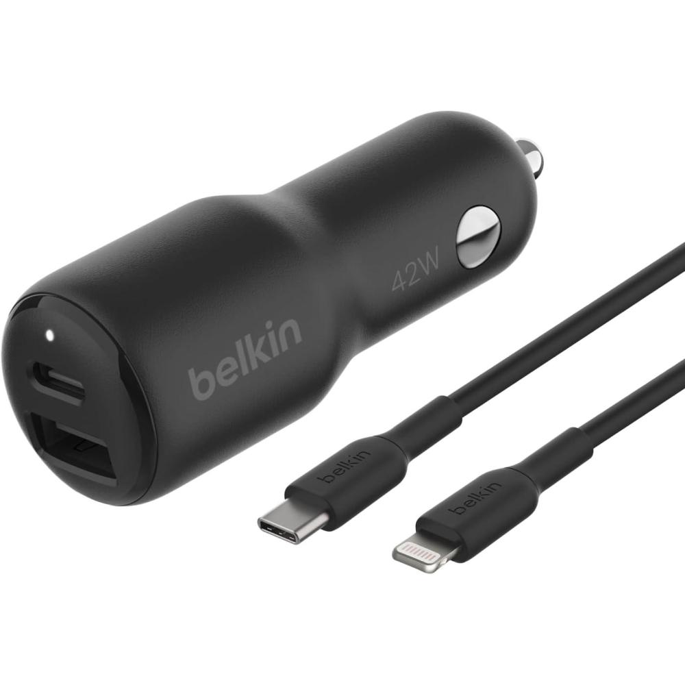 imageBelkin BoostCharge 42Watt Dual Port Fast Car Charger w30W USBC amp 12W USBA Ports for iPhone 16 16 Pro Galaxy S25 S24 Pixel 9 amp 8 Nintendo Switch 2 amp More  BlackCar Charger  Lightning Cable
