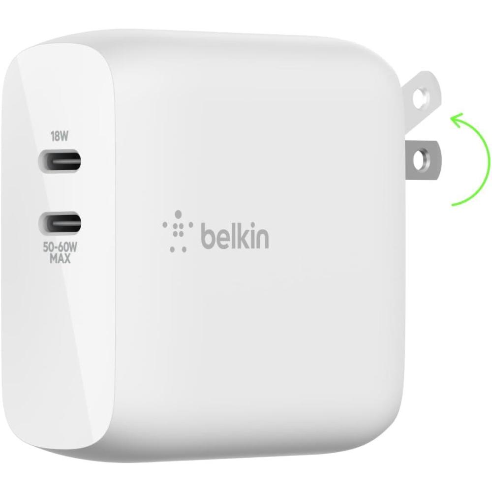 imageBelkin Dual Port USB C Charger Block 68W USB C Cable Included 2M GaN w PD iPhone Fast Charging Samsung Galaxy S25 Apple iPhone 17 Air Pro iPad AirPods Macbook Nintendo Switch 2 WhiteStandalone