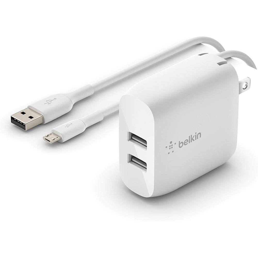 imageBelkin Dual Port USB Charger Block 24W  iPhone Charger Fast Charging  iPhone 17 Air Pro Pro Max iPad AirPods Apple Watch Samsung Galaxy S25 Nintendo Switch 2 amp More  Cable Not IncludedIncludes mUSB Cable