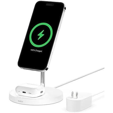 imageBelkin MagSafe 2in1 Wireless Charging Stand for Apple iPhone 16 iPhone 15 iPhone 14 amp iPhone 13 Series amp AirPods MagSafe Fast Charging Station for Multiple Devices WhiteWhite