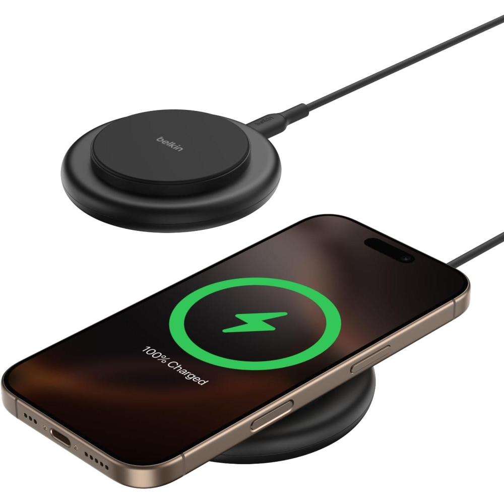 imageBelkin Magnetic Wireless Charging Pad 15W MagSafeCompatible Qi2Certified Wireless Charger for iPhone 16 Series Samsung Galaxy S25 AirPods amp More wNonSlip Base Power Supply Included BlackBlack