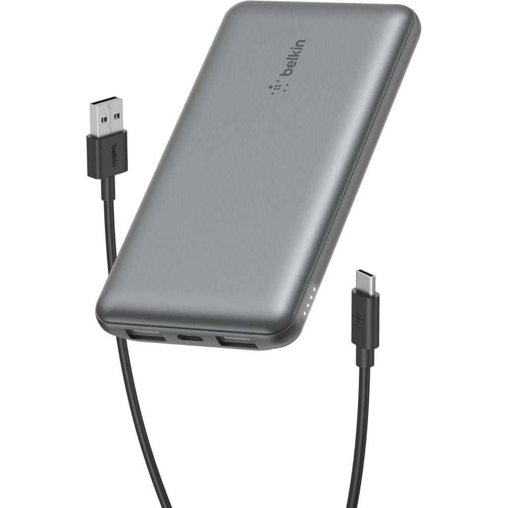imageBelkin Portable Charger USB C Power Bank 10000 mAh w 2xUSBA Ports 15W w TypeC to TypeA Cable  iPhone 17 Air Pro Pro Max Samsung Galaxy S25 Nintendo Switch 2 Google Pixel 10 etc  BlueGray