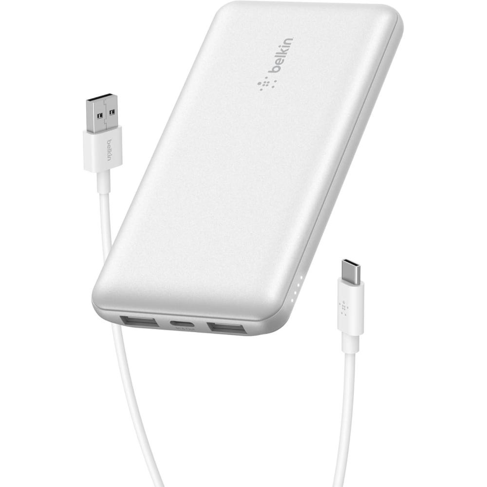 imageBelkin Portable Charger USB C Power Bank 10000 mAh w 2xUSBA Ports 15W w TypeC to TypeA Cable iPhone 17 Air Pro Pro Max Samsung Galaxy S25 Nintendo Switch 2 Google Pixel 10 etc BlueWhite