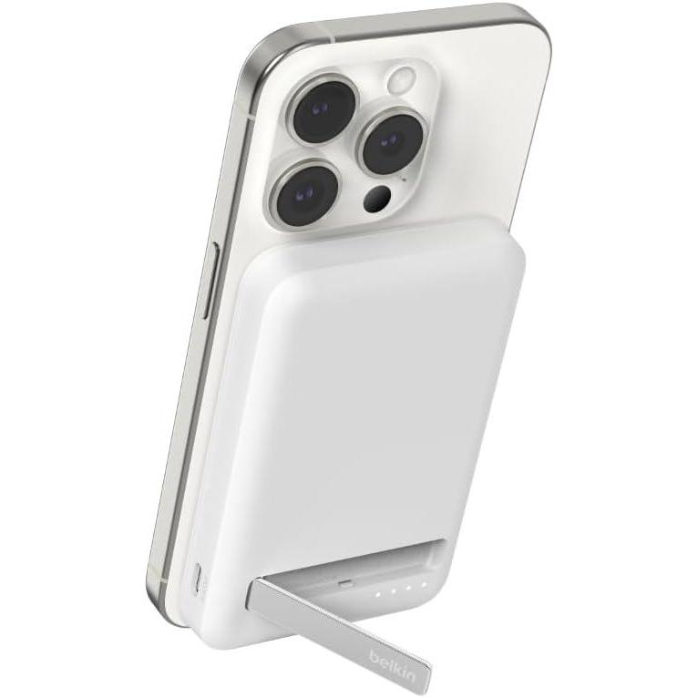 imageBelkin Portable Charger Wireless Power Bank 15W 5000mAh w Qi2 MagSafe Charger Builtin Popup Kickstand iPhone 17 Air Pro Pro Max AirPods Apple Watch Google Pixel 10 etc BlackWhite