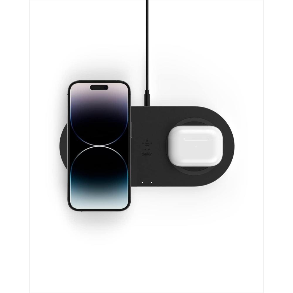 imageBelkin Quick Charge Dual Wireless Charging Pad  10W QiCertified Charger Pad for iPhone Samsung Apple Airpods amp More  Charge While Listening to Music Streaming Videos amp Video Calls  Black