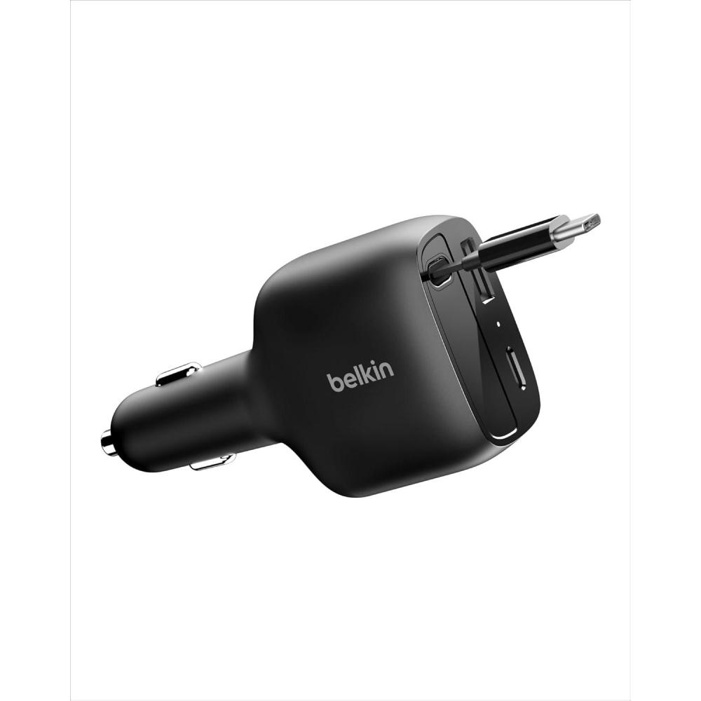 imageBelkin USB C Car Charger 75W w 30in Retractable USB C Cable iPhone Charger Compatible with iPhone 17 amp 16 Series Galaxy S25 Series AirPods Tablet MacBook Chromebook etc Travel Essentials