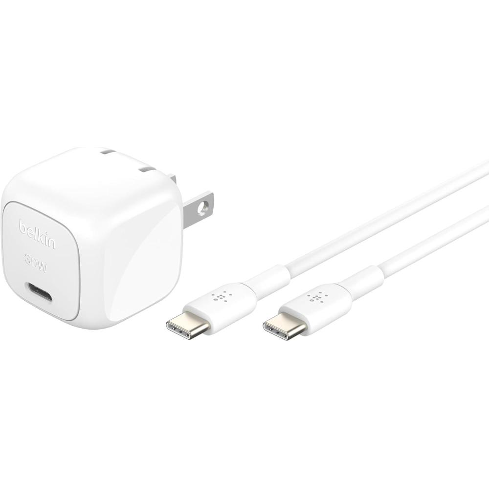 imageBelkin USB C Charger Block 30W USBC PD Super Fast Charging for Apple iPhone 17 Air Pro Pro Max Samsung Galaxy S25 Galaxy S24 iPad AirPods Nintendo Switch 2 Google Pixel 10 etc  White30W  CC Cable