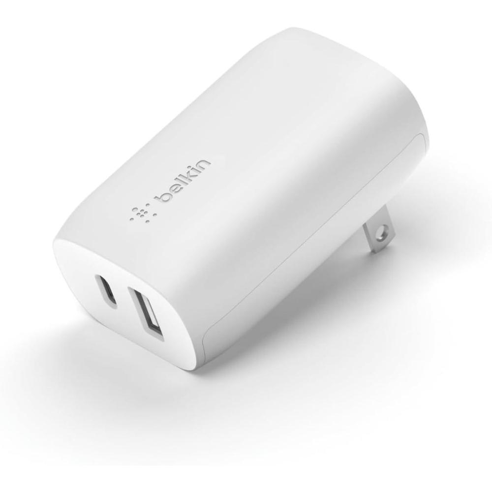 imageBelkin USB C Charger Block 37W 25W USBC Port 12W USBA Port for PPS Charging Apple iPhone 17 Air Pro Pro Max AirPods Samsung Galaxy S25 Nintendo Switch 2 Google Pixel 10 etc WhiteDual USBC A Port with CLightning Cable