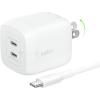 Belkin 45W Dual USB C Charger Block, Super Fast Charging PD3.0 w/ GaN Technology – Samsung Galaxy S25, Apple iPhone 17, Air, Pro, Pro Max, iPad, MacBook, AirPods, Nintendo Switch 2 & More – White(45W White + USB-C Cable)