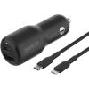 Belkin BoostCharge 42-Watt Dual Port Fast Car Charger w/30W USB-C & 12W USB-A Ports for iPhone 16, 16 Pro, Galaxy S25, S24, Pixel 9 & 8, Nintendo Switch 2 & More – Black(Car Charger + Lightning Cable)