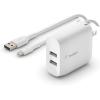 Belkin Dual Port USB Charger Block 24W – iPhone Charger Fast Charging – iPhone 17, Air, Pro, Pro Max, iPad, AirPods, Apple Watch, Samsung Galaxy S25, Nintendo Switch 2 & More – Cable Not Included(Includes mUSB Cable)