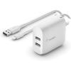 Belkin Dual Port USB Charger Block 24W – iPhone Charger Fast Charging – iPhone 17, Air, Pro, Pro Max, iPad, AirPods, Apple Watch, Samsung Galaxy S25, Nintendo Switch 2 & More – Cable Not Included(Includes Lightning Cable)