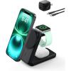 Belkin MagSafe Charger Compatible, 3-in-1 Charging Station, Qi2.2 25W Magnetic Wireless Charger Dock, Foldable Charging Stand for iPhone 17/16/15, Apple Watch, AirPods, Pixel 10 (45W Adapter Included)(Black)