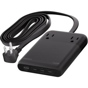 Belkin 2-Outlet GaN Charging Station 140W, USB C Charger w/ 2X AC Outlets, 3X USB C Ports, and 1x USB A Port – Power Strip for iPhone, Apple Watch, iPad, MacBook, Chromebook, Galaxy, Pixel, & More(140W  2 AC Outlet)