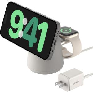 Belkin 2-in-1 MagSafe Wireless Charging Dock 15W Fast Charge iPhone Charger Compatible with iPhone 17, 16, 15, and 14 Series, AirPods, Pixel 10, and Other MagSafe Enabled Devices, PSU Included – Black(Sand)