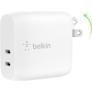 Belkin 40W Dual Port USB C Wall Charger Block – USB C Fast Charging for Apple iPhone, iPad, Samsung Galaxy Phone, & More – Programmable Power Supply Tech – Folding Prongs – White(1-Pack)