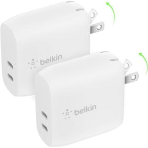 Belkin 40W Dual Port USB C Wall Charger Block – USB C Fast Charging for Apple iPhone, iPad, Samsung Galaxy Phone, & More – Programmable Power Supply Tech – Folding Prongs – White(2-Pack)
