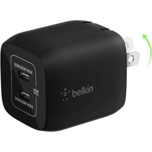 Belkin 45W Dual USB C Charger Block, Super Fast Charging PD3.0 w/ GaN Technology – Samsung Galaxy S25, Apple iPhone 17, Air, Pro, Pro Max, iPad, MacBook, AirPods, Nintendo Switch 2 & More – White(45W Black)