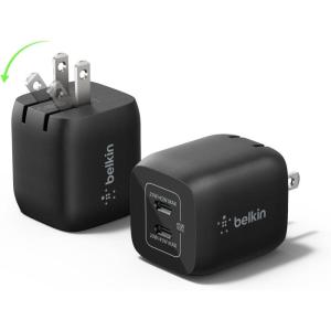 Belkin 45W Dual USB C Charger Block, Super Fast Charging PD3.0 w/ GaN Technology – Samsung Galaxy S25, Apple iPhone 17, Air, Pro, Pro Max, iPad, MacBook, AirPods, Nintendo Switch 2 & More – White(45W Black 2-pack)