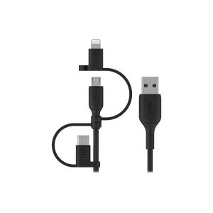 Belkin BoostCharge 3-in-1 USB-A to USB-C, Lightning, Micro-USB Charging Cable (1M/3.3ft) for iPhone 16, iPhone 16 Pro, iPad, Galaxy S25, S24, Pixel, Nintendo Switch 2 & More – Black(Cable)