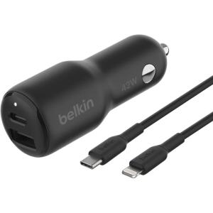 Belkin BoostCharge 42-Watt Dual Port Fast Car Charger w/30W USB-C & 12W USB-A Ports for iPhone 16, 16 Pro, Galaxy S25, S24, Pixel 9 & 8, Nintendo Switch 2 & More – Black(Car Charger + Lightning Cable)