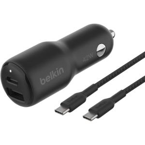 Belkin BoostCharge 42-Watt Dual Port Fast Car Charger w/30W USB-C & 12W USB-A Ports for iPhone 16, 16 Pro, Galaxy S25, S24, Pixel 9 & 8, Nintendo Switch 2 & More – Black(Car Charger + USB-C Cable)