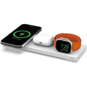 Belkin BoostCharge Pro 15W 3-In-1 Wireless MagSafe Charging Pad – White(White)