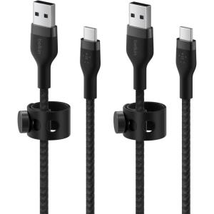 Belkin BoostCharge Pro Flex Braided USB-C to USB-A (2M/6.6ft) Fast Charging Cable USB-IF Certified for iPhone 17, iPhone 17 Pro, iPad Pro, Galaxy S25, S24, Pixel, Nintendo Switch 2 & More – Black(Braided 6.6 ft – 2 pack)