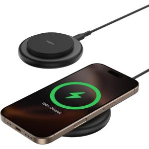 Belkin Magnetic Wireless Charging Pad 15W – MagSafe-Compatible Qi2-Certified Wireless Charger for iPhone 16 Series, Samsung Galaxy S25, AirPods, & More w/Non-Slip Base, Power Supply Included – Black(Black)