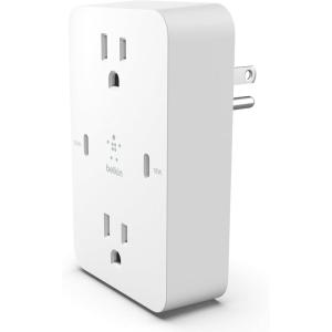 Belkin Multi-Outlet Extender, Fast Charging USB-C Plug Adapter – Safe Charge for MacBook Pro, Chromebook, Apple iPhone 17, Air, 16, 15, 14, Samsung Galaxy S25, Nintendo Switch 2, & More – White(Mount)