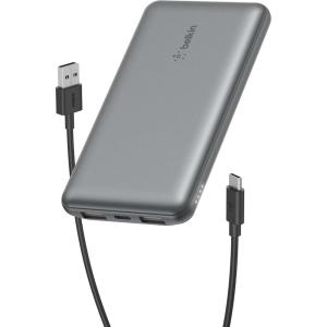 Belkin Portable Charger, USB C Power Bank 10000 mAh w/ 2xUSB-A Ports, 15W w/ Type-C to Type-A Cable – iPhone 17, Air, Pro, Pro Max, Samsung Galaxy S25, Nintendo Switch 2, Google Pixel 10, etc. – Blue(Gray)