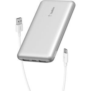 Belkin Portable Charger, USB C Power Bank 10000 mAh w/ 2xUSB-A Ports, 15W w/ Type-C to Type-A Cable – iPhone 17, Air, Pro, Pro Max, Samsung Galaxy S25, Nintendo Switch 2, Google Pixel 10, etc. – Blue(Silver)