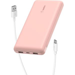 Belkin Portable Charger, USB C Power Bank 20000 mAh w/ 2 USB-A Ports, 15W w/ Type-A to Type-C Cable – iPhone 17, Air, Pro, Pro Max, AirPods, Samsung Galaxy S25, S24, Google Pixel 10, iPad, etc. – Blue(Rose Gold)