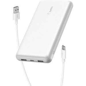 Belkin Portable Charger, USB C Power Bank 20000 mAh w/ 2 USB-A Ports, 15W w/ Type-A to Type-C Cable – iPhone 17, Air, Pro, Pro Max, AirPods, Samsung Galaxy S25, S24, Google Pixel 10, iPad, etc. – Blue(White)