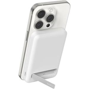 Belkin Portable Charger, Wireless Power Bank 15W 5000mAh w/ Qi2, MagSafe Charger + Built-in Pop-up Kickstand – iPhone 17, Air, Pro, Pro Max, AirPods, Apple Watch, Google Pixel 10, etc. – Black(White)