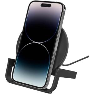 Belkin Quick Charge Wireless Charging Stand – 15W Qi-Certified Charger Stand for iPhone, Galaxy, Pixel & More, Charge While Listening to Music, Video Streaming, & Video Calling – Black (No PSU)(10W – Power Supply Included)