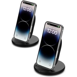 Belkin Quick Charge Wireless Charging Stand – 15W Qi-Certified Charger Stand for iPhone, Galaxy, Pixel & More, Charge While Listening to Music, Video Streaming, & Video Calling – Black (No PSU)(15W – No Power Supply 2-Pack)